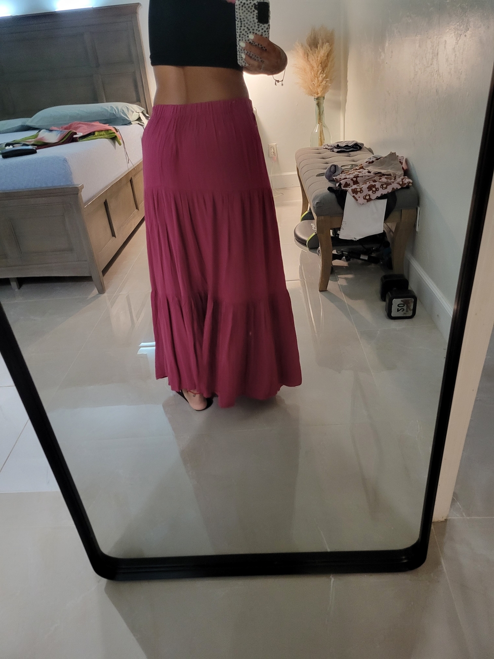 stradivarius Magenta Tiered Maxi Skirt